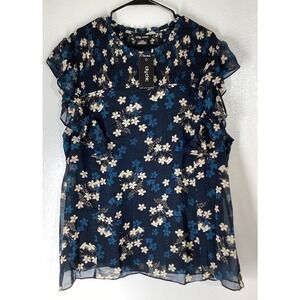 City Chic Top Short Sleeve L 20 Black Blue Floral Cascade Love